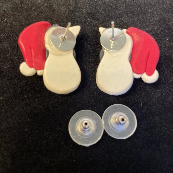 Christmas Cow Clay Earrings Handmade Holiday Bovine Studs Unique Festive Pierced - Picture 3 of 6